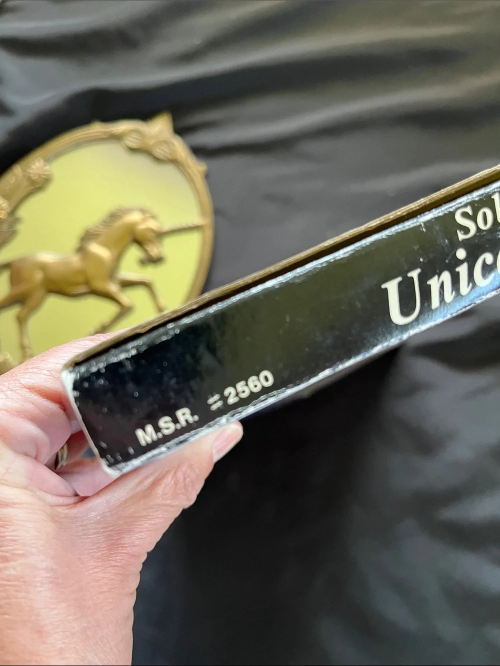 Vtg MCM Solid Brass Unicorn Accent Wall Mirror W/Floral Design Mythical W/Box